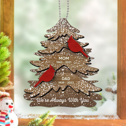Cardinals Always With You Memorial Christmas Personalized 2-Layer Wooden Ornament, Christmas Decor, Sympathy Gift, Remembrance Gift