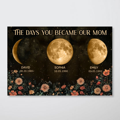 Vintage Flowers The Day You Become Mom Grandma Custom Birth Moon Phase Personalized Poster, Heartfelt 2025 Mother's Day Gift
