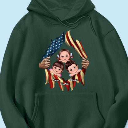 Dad Grandpa Cute Kids Hands Ripping Open Nation Flag Personalized Shirt