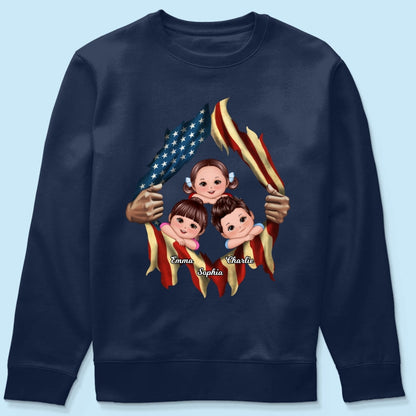 Dad Grandpa Cute Kids Hands Ripping Open Nation Flag Personalized Shirt