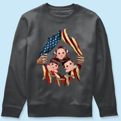 Dad Grandpa Cute Kids Hands Ripping Open Nation Flag Personalized Shirt