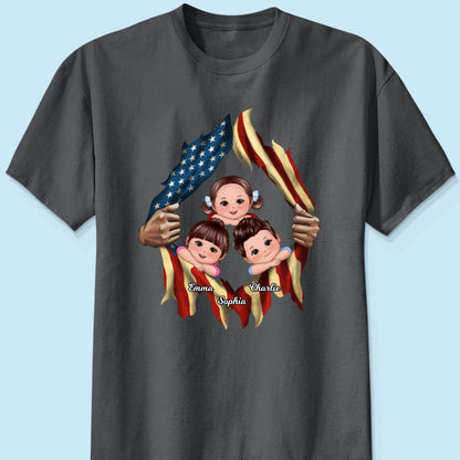 Dad Grandpa Cute Kids Hands Ripping Open Nation Flag Personalized Shirt