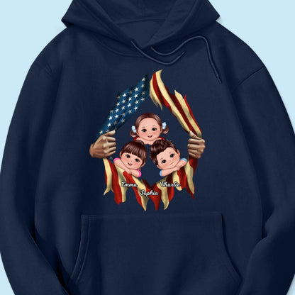 Dad Grandpa Cute Kids Hands Ripping Open Nation Flag Personalized Shirt