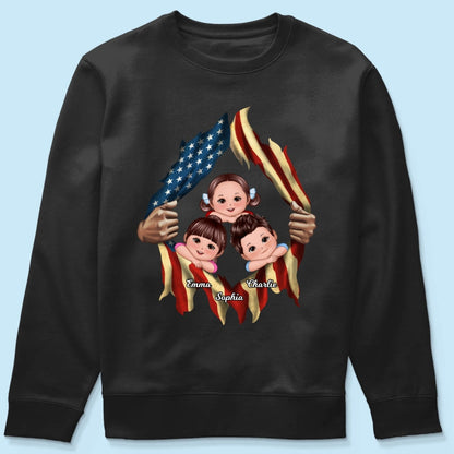 Dad Grandpa Cute Kids Hands Ripping Open Nation Flag Personalized Shirt