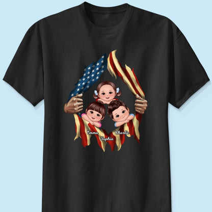 Dad Grandpa Cute Kids Hands Ripping Open Nation Flag Personalized Shirt