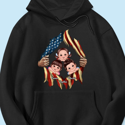 Dad Grandpa Cute Kids Hands Ripping Open Nation Flag Personalized Shirt