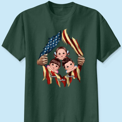 Dad Grandpa Cute Kids Hands Ripping Open Nation Flag Personalized Shirt
