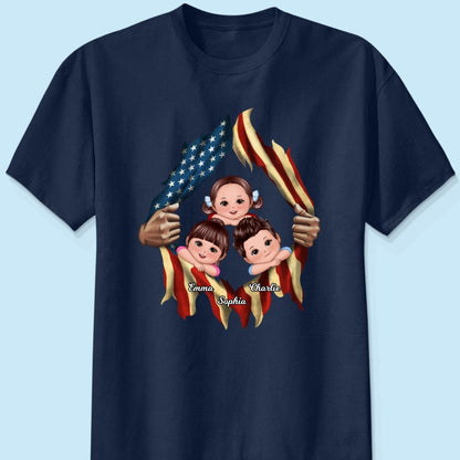 Dad Grandpa Cute Kids Hands Ripping Open Nation Flag Personalized Shirt