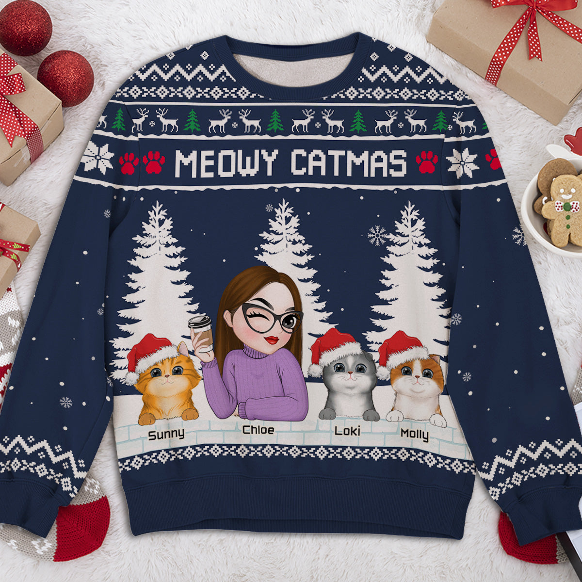 Meowy Catmas To My Mom Dad - Personalized Custom All-Over-Print Sweatshirt