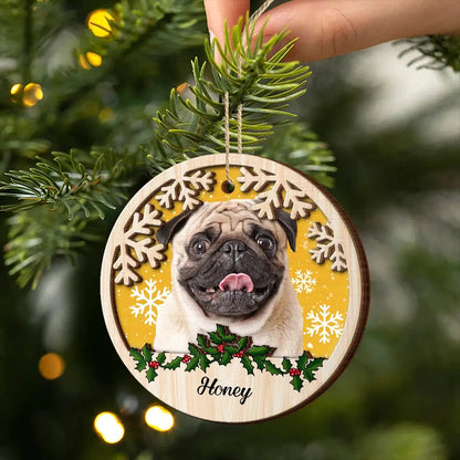 Custom Photo Cat Dog Christmas - Personalized 2-Layered Wooden Ornament