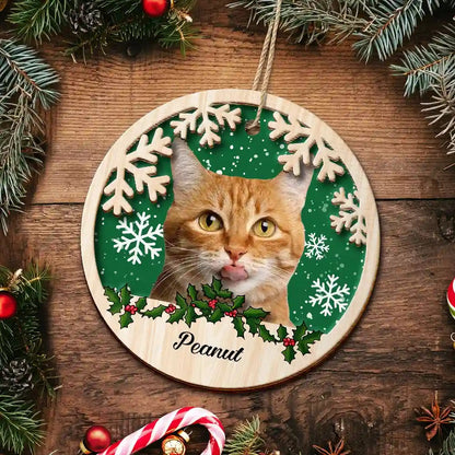 Custom Photo Cat Dog Christmas - Personalized 2-Layered Wooden Ornament