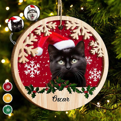 Custom Photo Cat Dog Christmas - Personalized 2-Layered Wooden Ornament