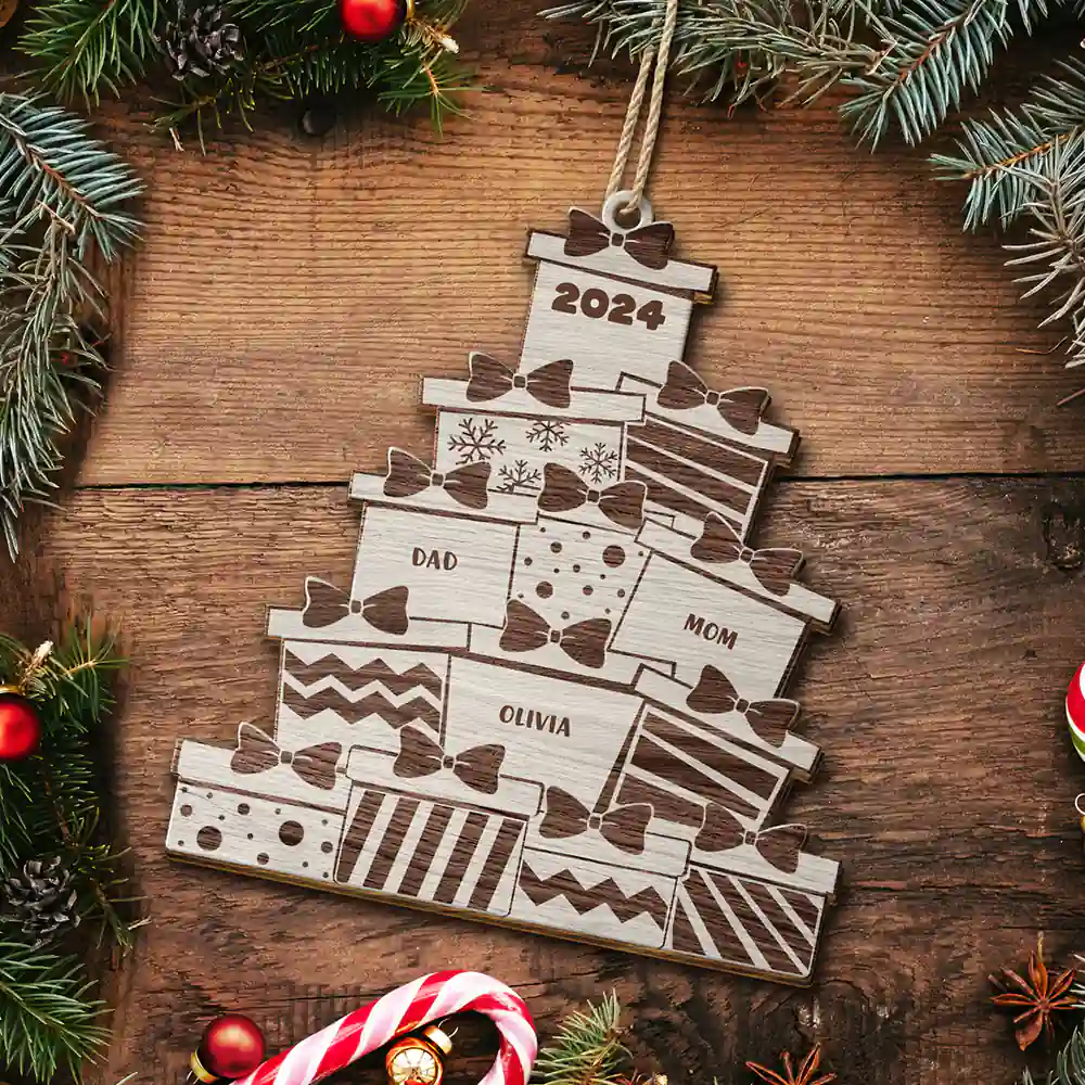 Christmas Presents - Personalized Wooden Cutout Ornament