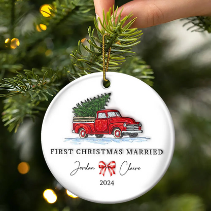 First Christmas Married Couples - 3D Inflated Effect Printed Ornament, Personalized Circle Ornament