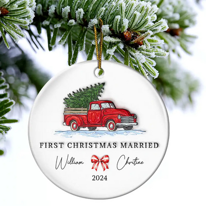 First Christmas Married Couples - 3D Inflated Effect Printed Ornament, Personalized Circle Ornament