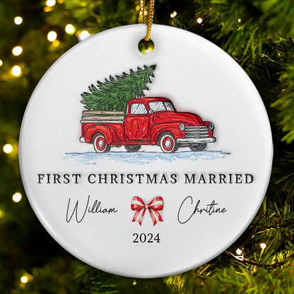 First Christmas Married Couples - 3D Inflated Effect Printed Ornament, Personalized Circle Ornament