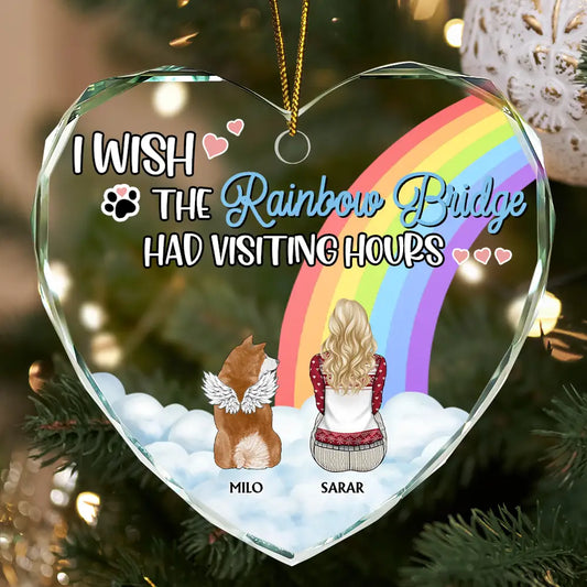 Has Visiting Hours Memorial Pet Christmas - Personalized Heart Shaped Glass Ornament