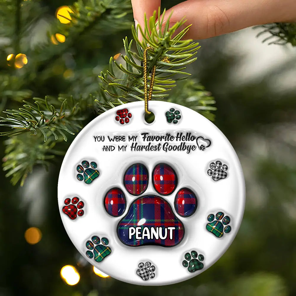 Memorial Dog Cat You Left Paw Prints On My Heart - 3D Inflated Effect Printed Ornament, Personalized Circle Ceramic Ornament