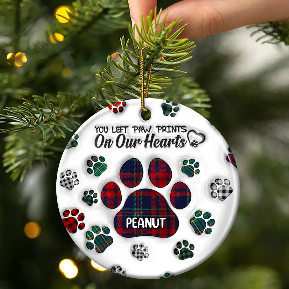 Memorial Dog Cat You Left Paw Prints On My Heart - 3D Inflated Effect Printed Ornament, Personalized Circle Acrylic Ornament