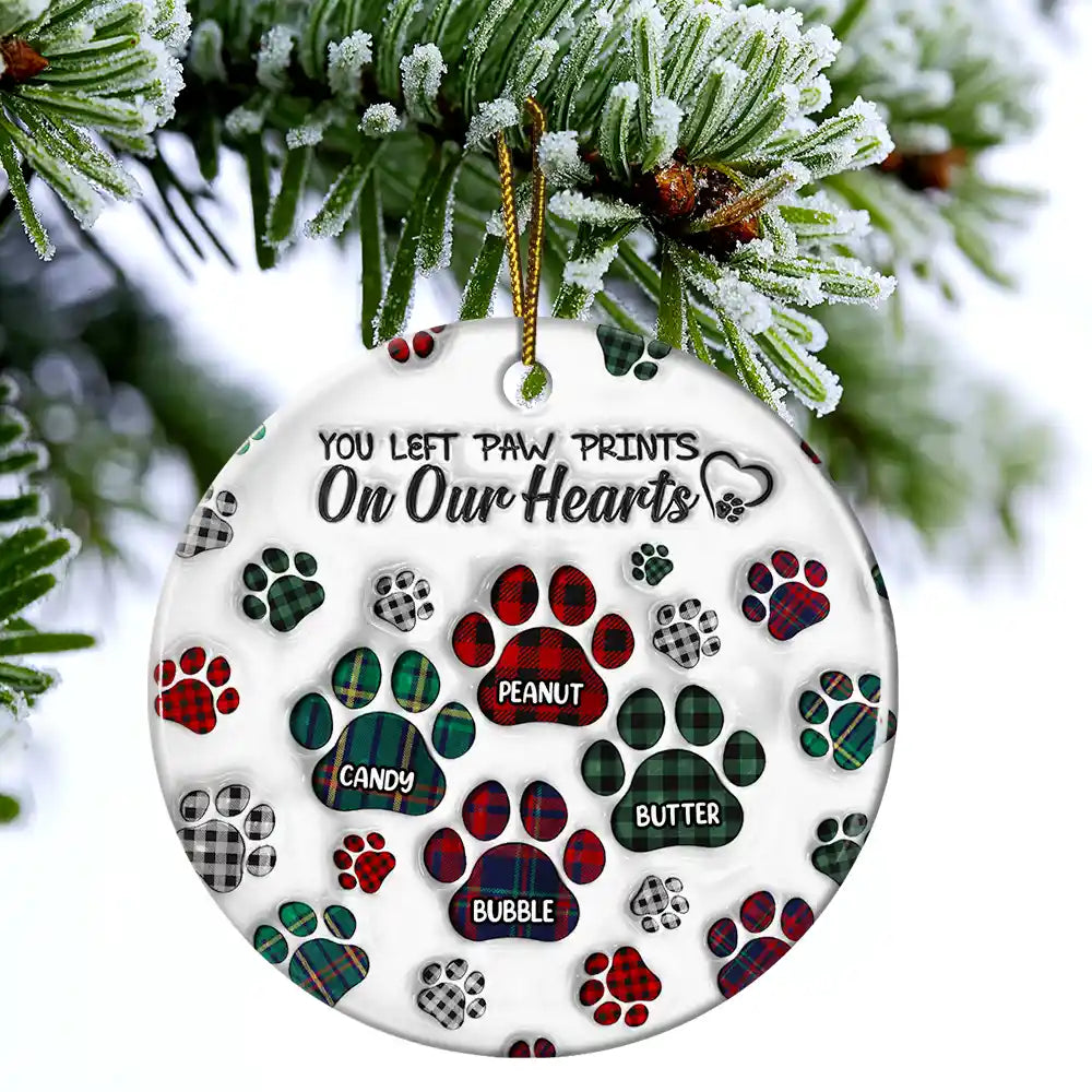 Memorial Dog Cat You Left Paw Prints On My Heart - 3D Inflated Effect Printed Ornament, Personalized Circle Acrylic Ornament