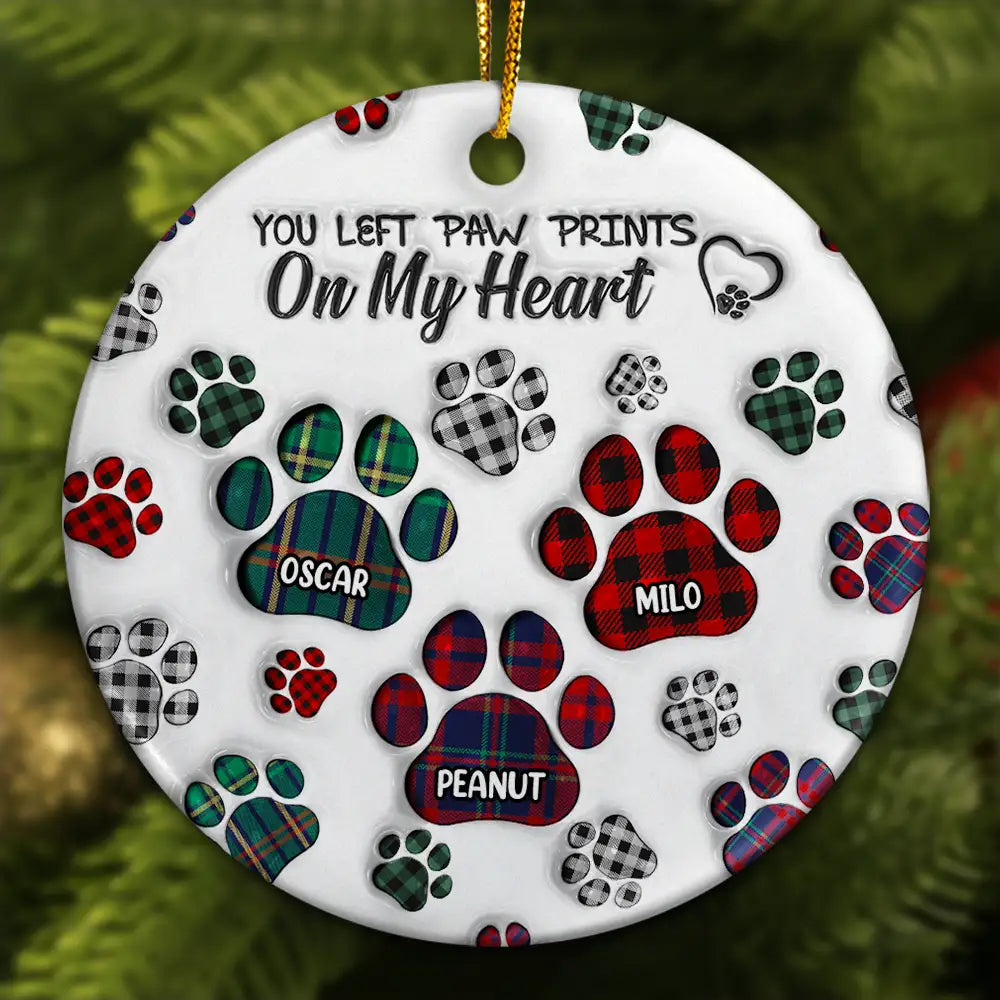 Memorial Dog Cat You Left Paw Prints On My Heart - 3D Inflated Effect Printed Ornament, Personalized Circle Acrylic Ornament