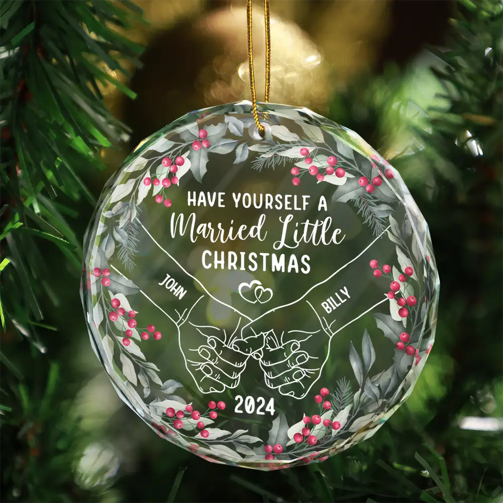 Have Yourself A Married Little Christmas Couple Holding Hands - Personalized Circle Acrylic Ornament