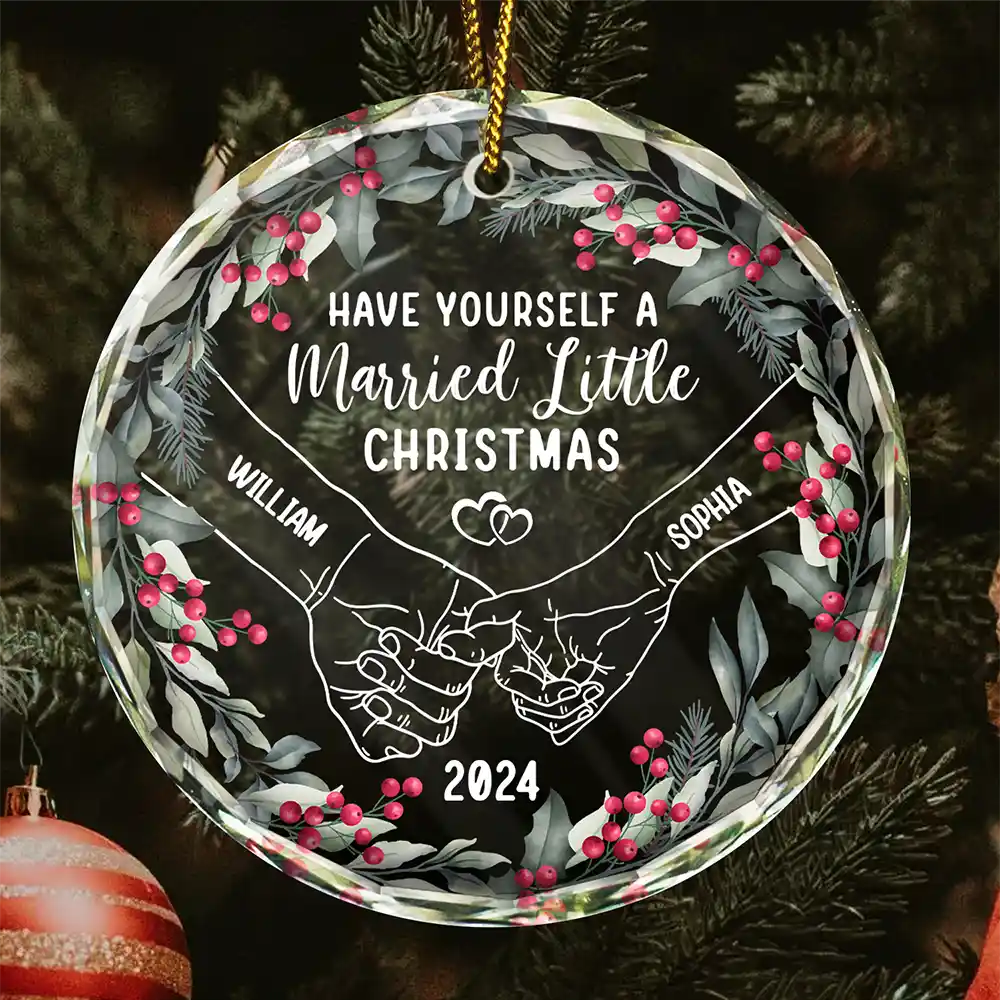 Have Yourself A Married Little Christmas Couple Holding Hands - Personalized Circle Acrylic Ornament