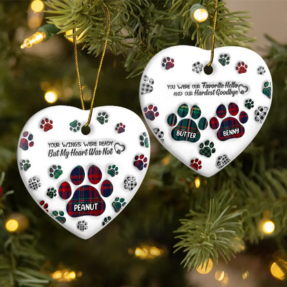 Memorial Dog Cat You Left Paw Prints On My Heart - 3D Inflated Effect Printed Ornament, Personalized Heart Acrylic Ornament