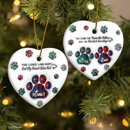 Memorial Dog Cat You Left Paw Prints On My Heart - 3D Inflated Effect Printed Ornament, Personalized Heart Ceramic Ornament