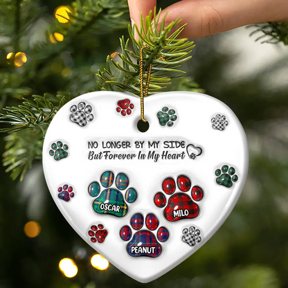 Memorial Dog Cat You Left Paw Prints On My Heart - 3D Inflated Effect Printed Ornament, Personalized Heart Ceramic Ornament