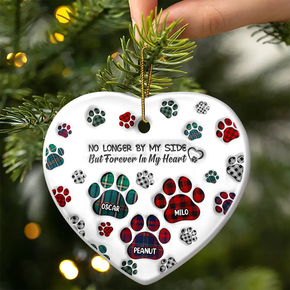 Memorial Dog Cat You Left Paw Prints On My Heart - 3D Inflated Effect Printed Ornament, Personalized Heart Acrylic Ornament