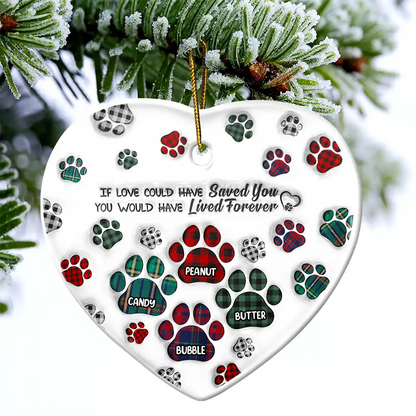 Memorial Dog Cat You Left Paw Prints On My Heart - 3D Inflated Effect Printed Ornament, Personalized Heart Acrylic Ornament