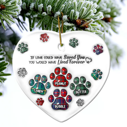 Memorial Dog Cat You Left Paw Prints On My Heart - 3D Inflated Effect Printed Ornament, Personalized Heart Ceramic Ornament