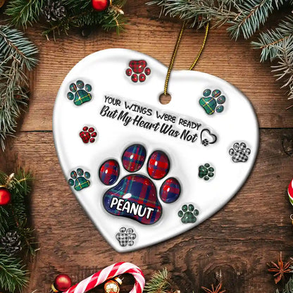 Memorial Dog Cat You Left Paw Prints On My Heart - 3D Inflated Effect Printed Ornament, Personalized Heart Ceramic Ornament