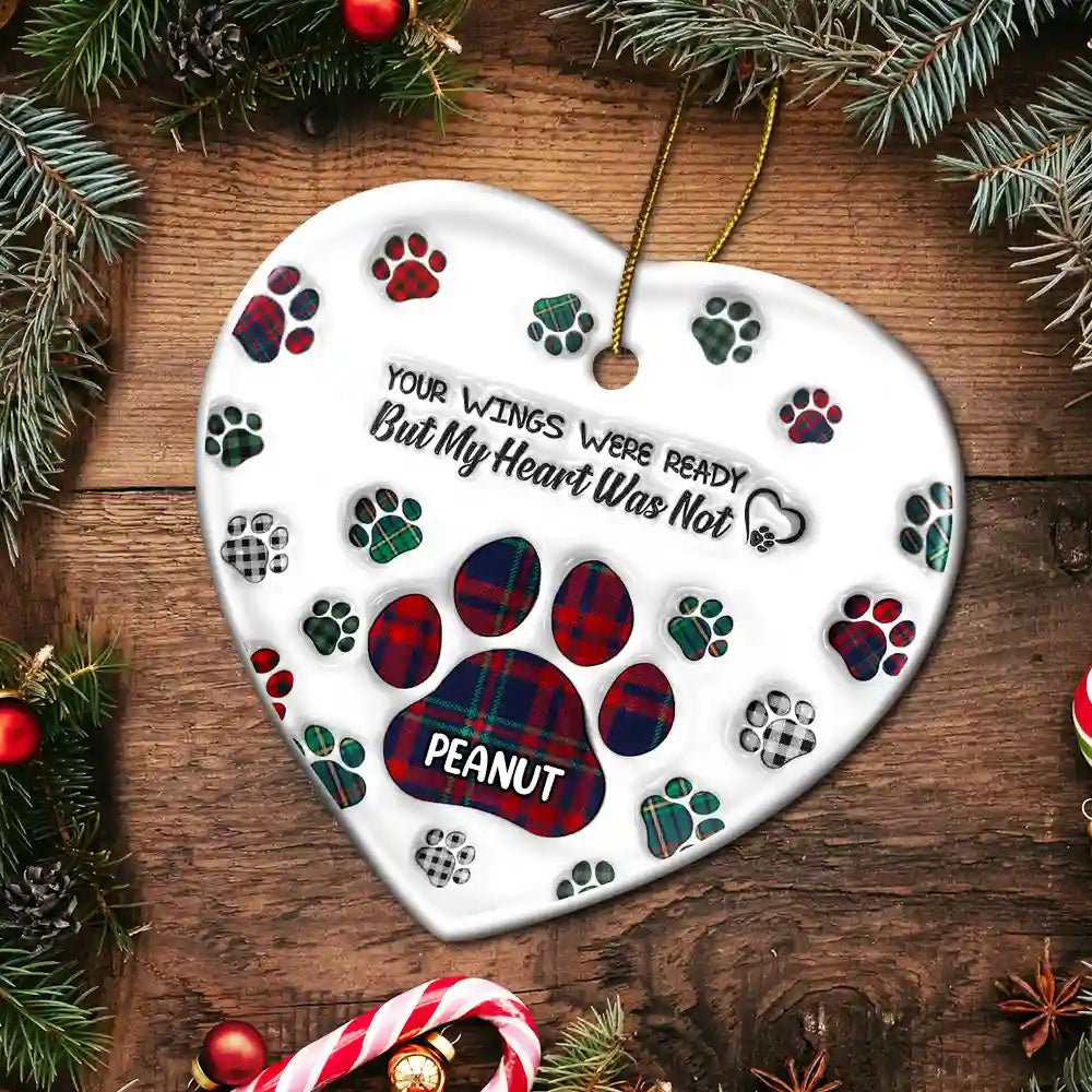 Memorial Dog Cat You Left Paw Prints On My Heart - 3D Inflated Effect Printed Ornament, Personalized Heart Acrylic Ornament