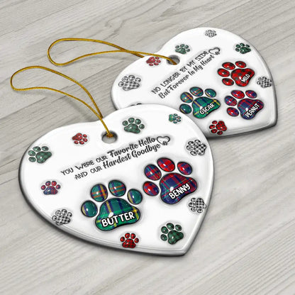 Memorial Dog Cat You Left Paw Prints On My Heart - 3D Inflated Effect Printed Ornament, Personalized Heart Ceramic Ornament