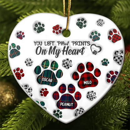 Memorial Dog Cat You Left Paw Prints On My Heart - 3D Inflated Effect Printed Ornament, Personalized Heart Acrylic Ornament