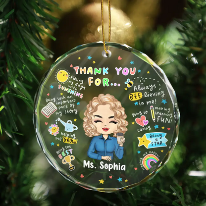 Teacher Thank You For Helping Me Grow - Personalized Circle Acrylic Ornament