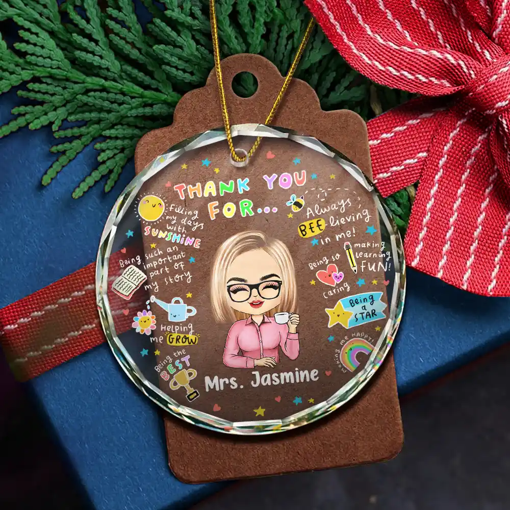 Teacher Thank You For Helping Me Grow - Personalized Circle Acrylic Ornament