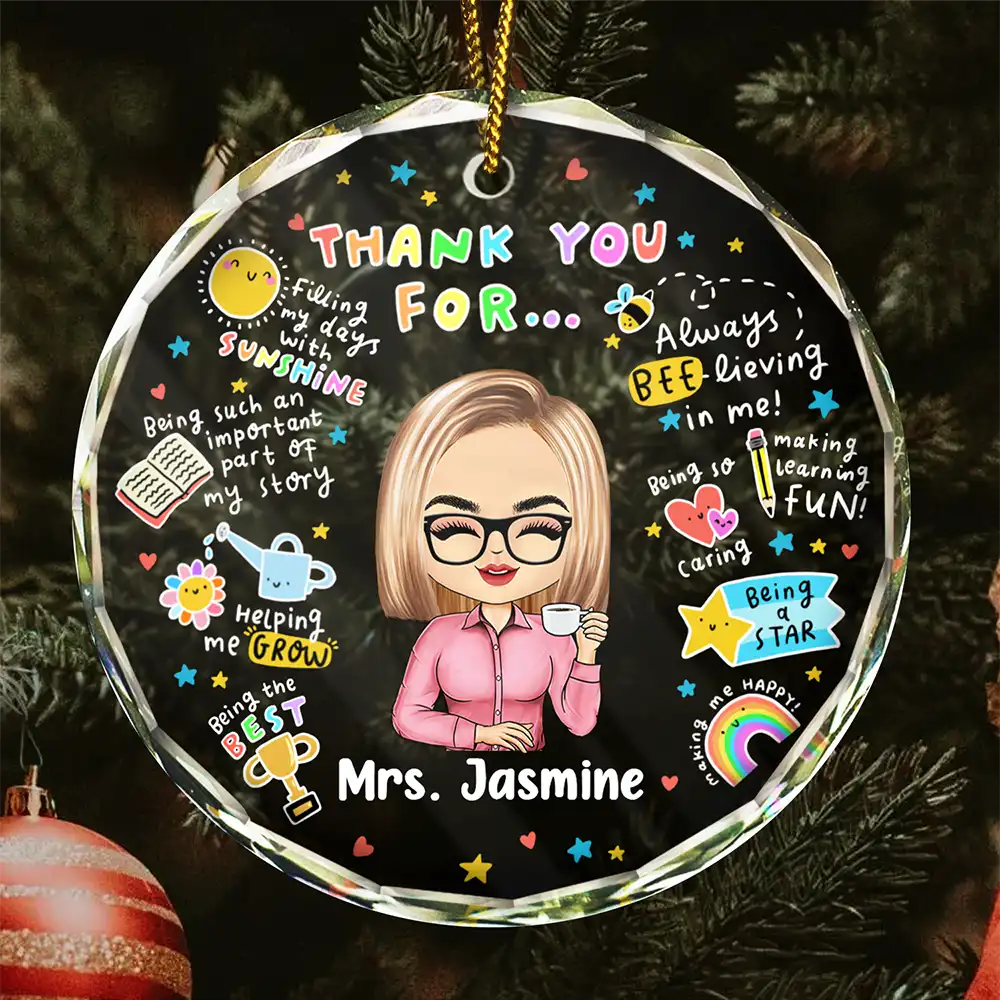 Teacher Thank You For Helping Me Grow - Personalized Circle Acrylic Ornament