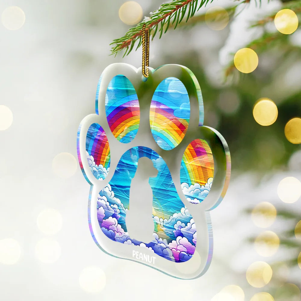 Memorial Dog Waiting At The Rainbow Bridge - Personalized Custom Shaped Acrylic Ornament