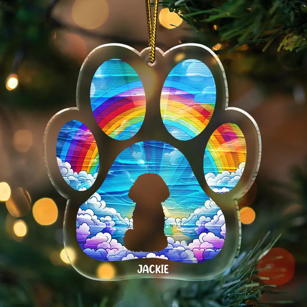 Memorial Dog Waiting At The Rainbow Bridge - Personalized Custom Shaped Acrylic Ornament