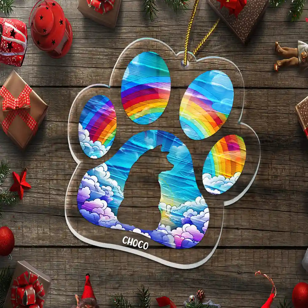 Memorial Dog Waiting At The Rainbow Bridge - Personalized Custom Shaped Acrylic Ornament