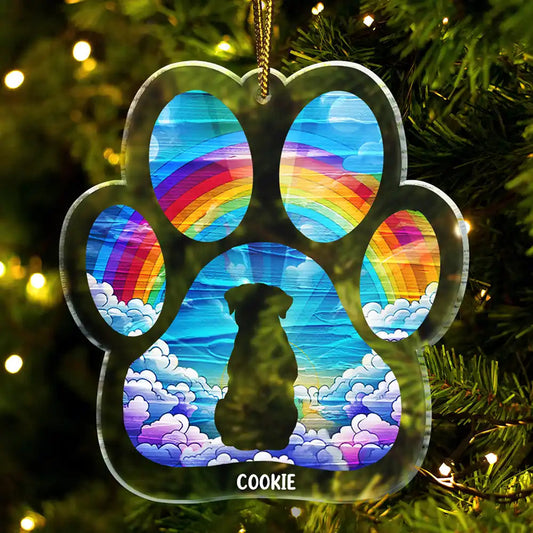 Memorial Dog Waiting At The Rainbow Bridge - Personalized Custom Shaped Acrylic Ornament