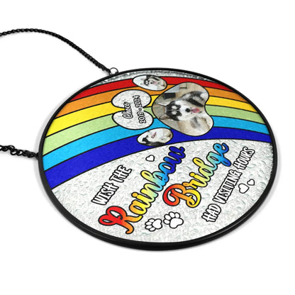 Custom Photo Dog Cat Memorial A Piece Of My Heart Is At The Rainbow Bridge - Personalized Stained Glass Window Hanging Suncatcher