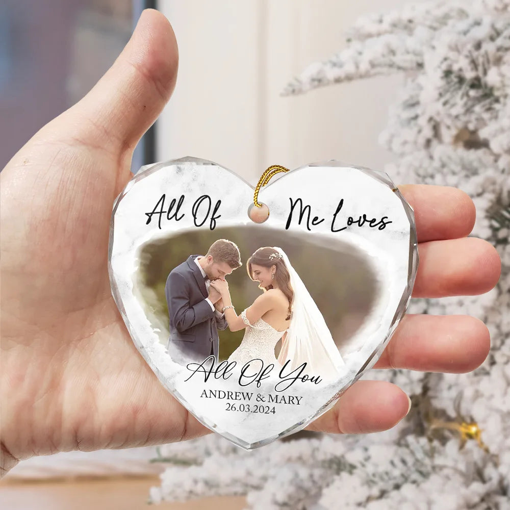 Custom Photo First Christmas As Mr & Mrs Couples - Personalized Glass Ornament