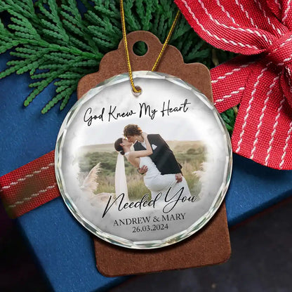 Custom Photo First Christmas As Mr & Mrs Couples - Personalized Glass Ornament