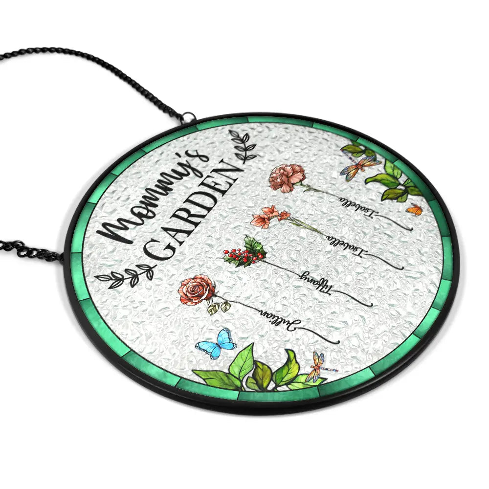 Birth Flower Grandma's Garden - Personalized Stained Glass Window Hanging Suncatcher