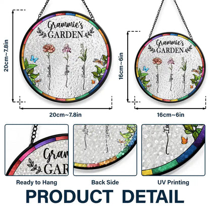 Birth Flower Grandma's Garden - Personalized Stained Glass Window Hanging Suncatcher