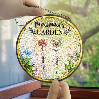 Birth Flower Grandma's Garden - Personalized Stained Glass Window Hanging Suncatcher